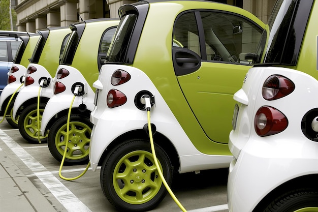 Foto kompakte elektroautos laden in folge die zukunft der städtischen mobilität