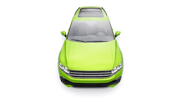 Kompakter grüner Sport-City-SUV für aufregendes Fahren für Arbeit und Familie auf einem weißen isolierten Hintergrund 3D-Rendering