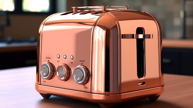 Foto kompakter roségold-toaster mit breiten, von der ki generierten schlitzen