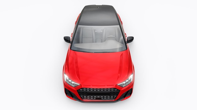 Kompaktes städtisches Premium-Auto in einem roten Fließheck auf einer weiß isolierten Hintergrund-3D-Illustration