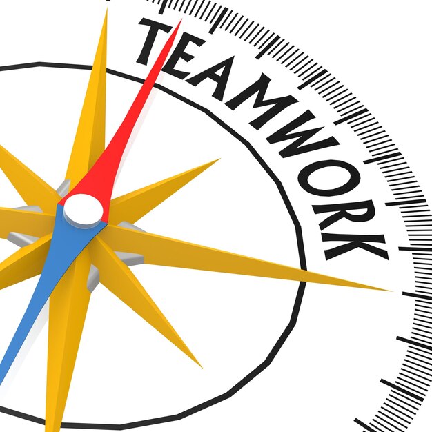 Foto kompass mit teamwork-wort