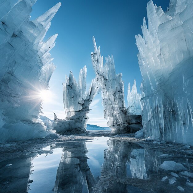 Komplizierte Eisruinen Minimalistische gefrorene Schönheit