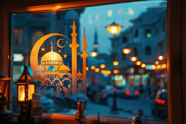 Komplizierte Papierkunst der islamischen Architektur Ein wunderschön gefertigtes Papierkunstdiorama, das Islam darstellt