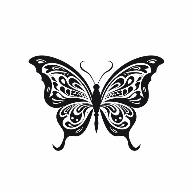 Komplizierte schwarze Schmetterlingsfigur mit kräftiger und anmutiger Stilisierung