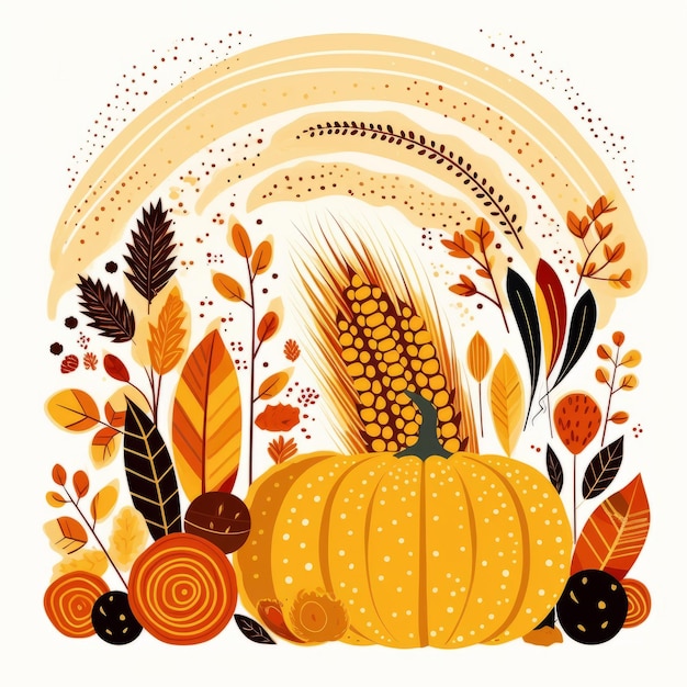 Komposition aus Kürbissen und Herbstblättern. Herbst-Clipart