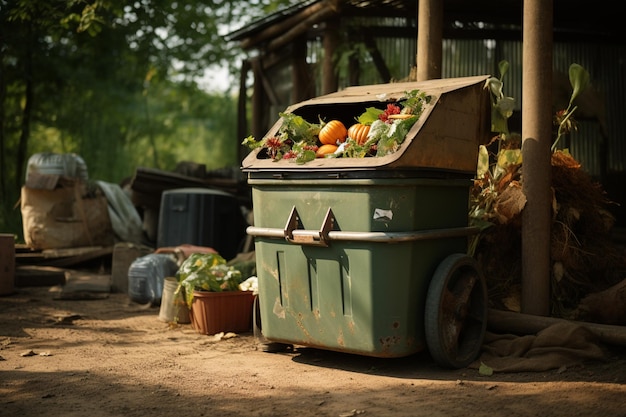 Kompostbehälter mit Essensresten und Gemüse