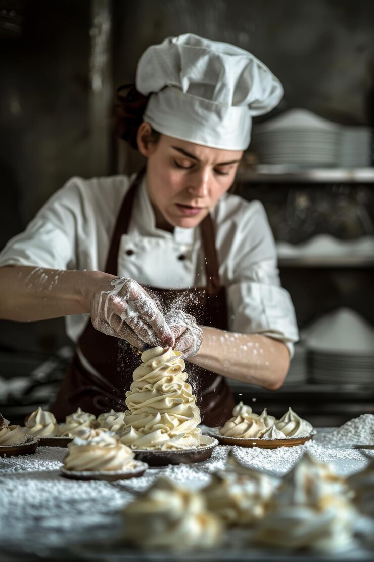 Foto konditorin kreiert kunstvolle desserts