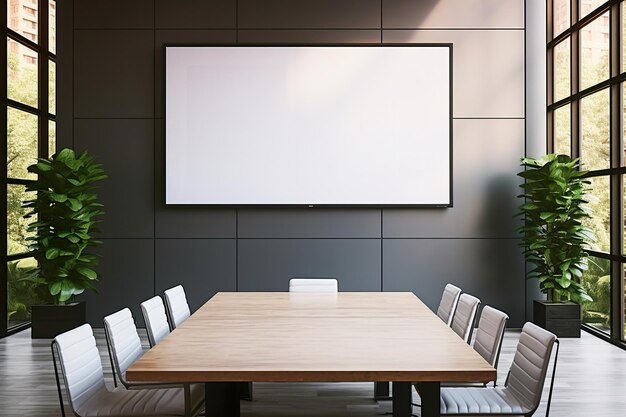 Foto konferenzraum mit einem großen tisch und stühlen generative ai