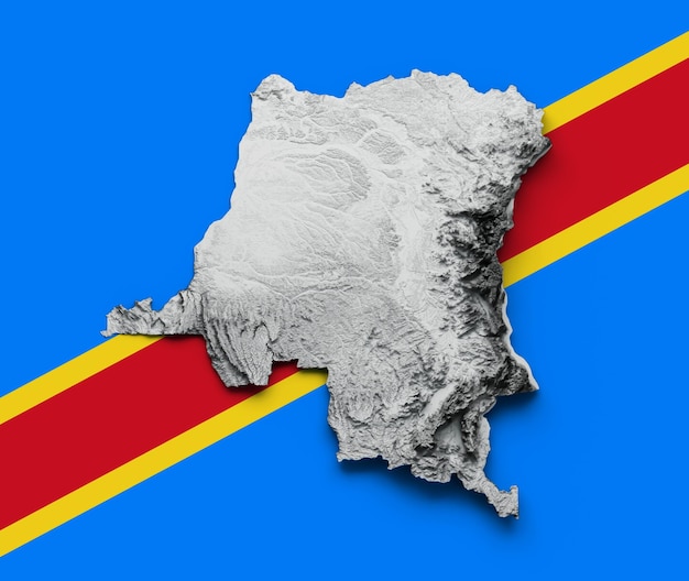 Kongo-Karte auf Kongo-Flagge Schattiertes Relief Farbhöhenkarte 3D-Darstellung