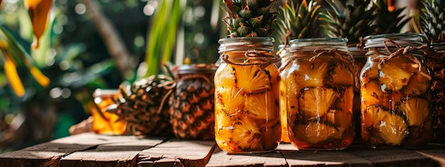 konservierte Ananas in einem Glas Selektive Konzentration