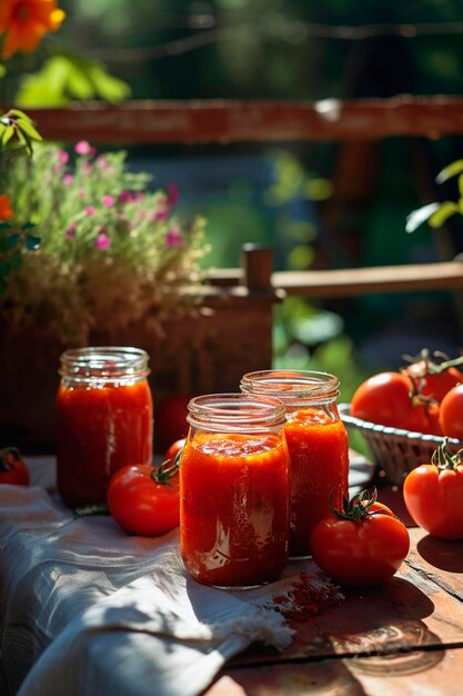 Konservierte Tomaten in einem Glas Selektive Konzentration