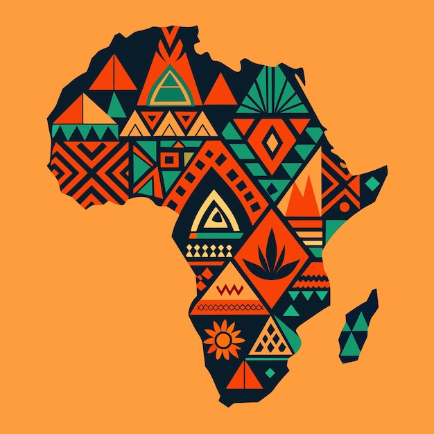 Kontinent Afrika abstrakte Silhouette afrikanische Karte geometrisches ethnisches Muster traditionelles Ornament