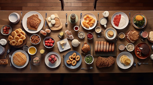 Kontinentales Frühstück von oben festgehalten