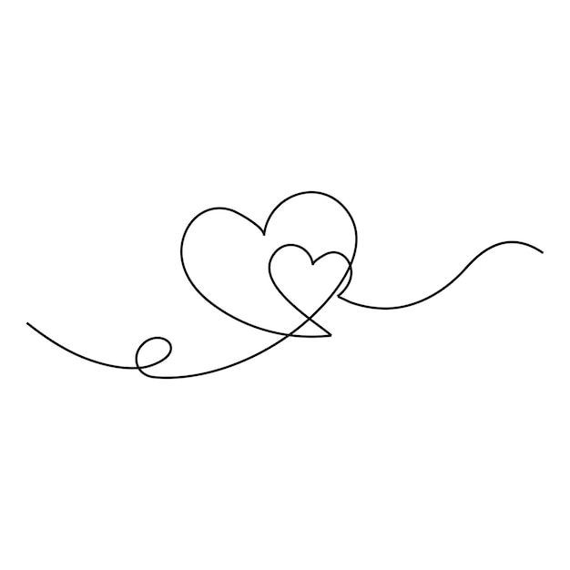 Kontinuierliche Einzeilzeichnung Herz Valentinstag Liebe isolierte handgezeichnete Vektorillustration