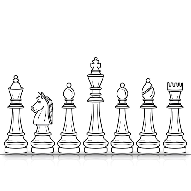 Kontinuierliche Zeichnung einer Linie von Bauern, Ritter, König, Queenrook, Bischof, einfachen Schachstücken, Linie a