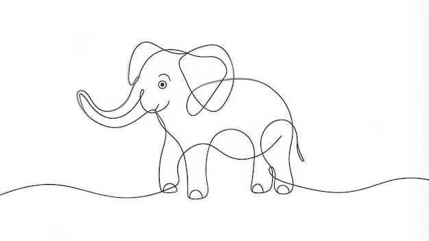 Kontinuierliche Zeichnung eines Baby-Elefanten im minimalistischen Stil für Kinderzimmerdekorationen und Baby-Shower-Inviten