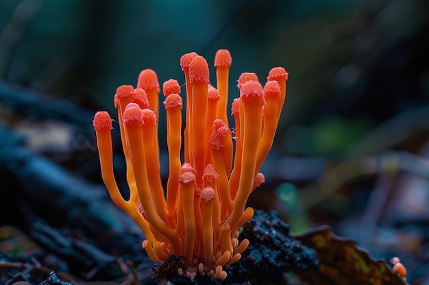 Foto konzentration von pilzkordyceps, wasser aus dem cordyceps sinensis-extrakt hinzufügen