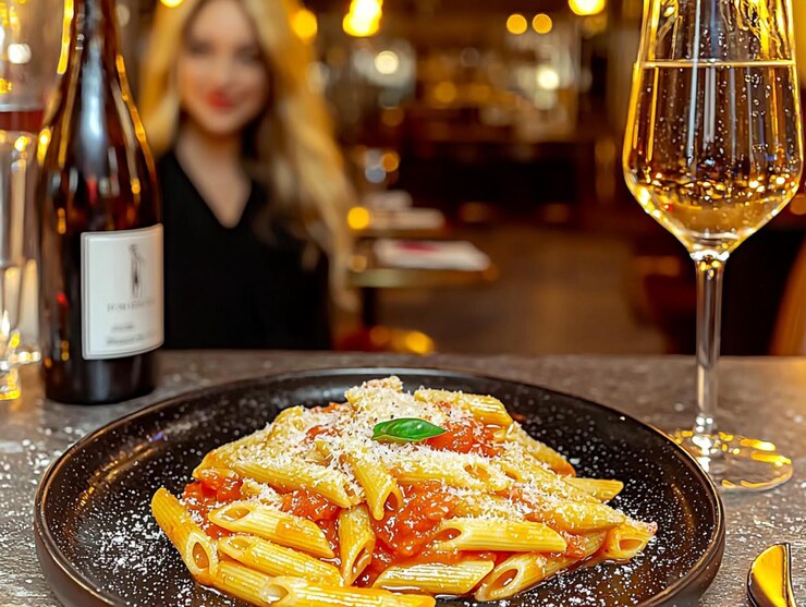 Foto konzentrieren sie sich auf ein foto von einem pasta-gericht aus einem gourmet-restaurant