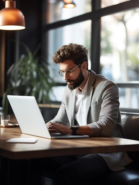 konzentrierter Freelancer, der zu Hause an einem Laptop arbeitet