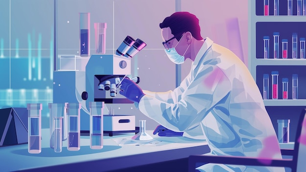Konzentrierter Wissenschaftler, der Virusproben in einem modernen Labor untersucht