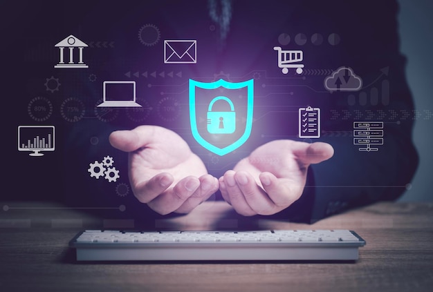 Konzept der Cybersicherheit bei mobilen oder Tablet-Transaktionen Internetsicherheit Schutz vor Identitätsdiebstahl Unternehmensfinanzierung Online-Shopping Schutz personenbezogener Daten