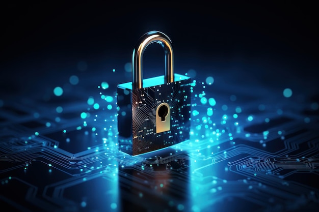 Konzept der Cybersicherheit Digitales Vorhängeschloss für Computersysteme Schutz personenbezogener Daten