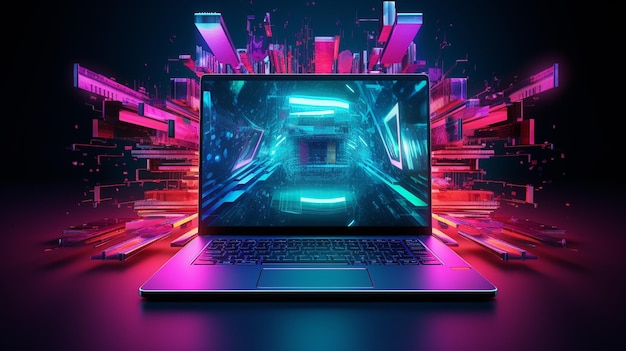 Konzept der Cybersicherheitstechnologie mit Laptop-Computer mit abstraktem Hintergrund