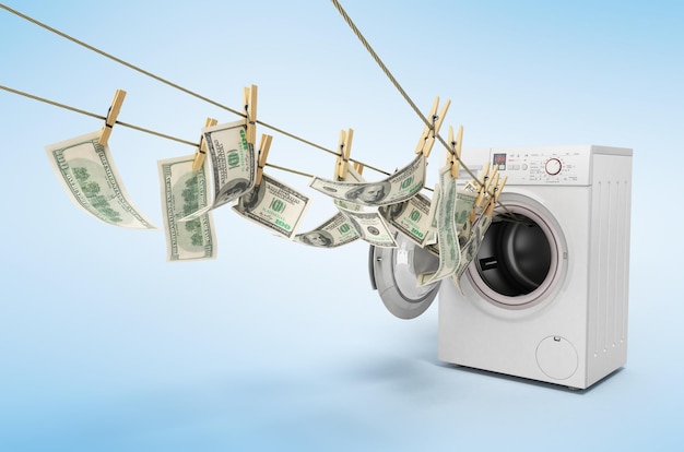 Konzept der Geldwäsche-Dollar-Geldscheine auf Roupe 3D-Ender auf Farbverlauf
