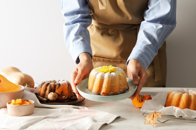 Konzept der Herbststimmung Essen Kürbiskuchen