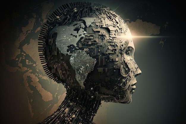 Konzept der künstlichen Intelligenz, die die Welt der humanoiden künstlichen Intelligenz KI kontrolliert