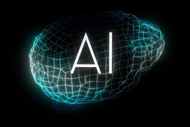 Foto konzept der künstlichen intelligenz geometrisches menschliches gehirn 3d-darstellung