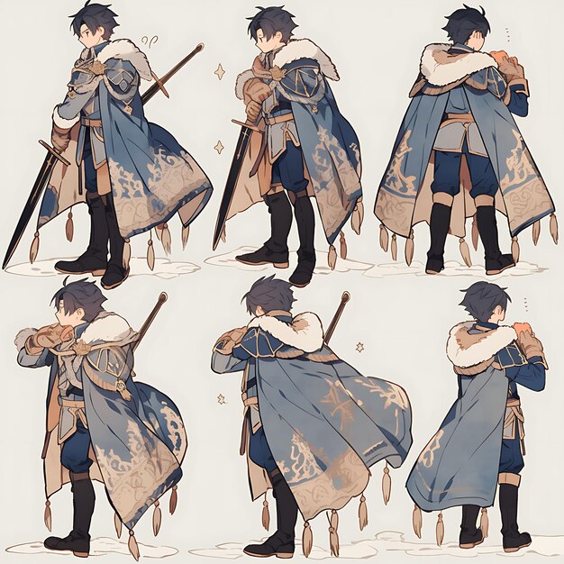 Konzept der männlichen hohen Ritter inspirierte Mode Silber und blaue Töne Fair Character Design 2D-Blatt