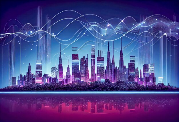 Konzept der Smart City und Big-Data-Verbindungstechnologie mit generativer KI