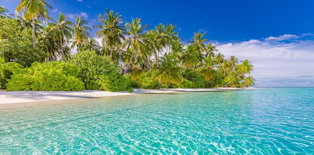 Konzept der Strandnatur. Palm Beach Lagune sonniger Himmel tropische idyllische Paradiesinsel. Exotische Landschaft