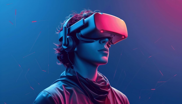 Konzept der Virtual-Reality-Technologie Grafik eines Gamers, der ein VR-Headmounted-Spiel trägt