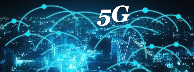 Konzept der Zukunftstechnologie 5G-Netzwerksysteme und Internet-3D-Darstellung