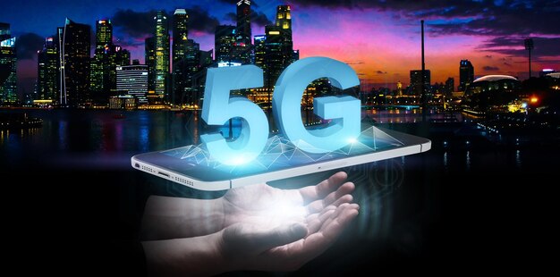 Konzept der Zukunftstechnologie 5G-Netzwerksysteme und Internet-3D-Darstellung