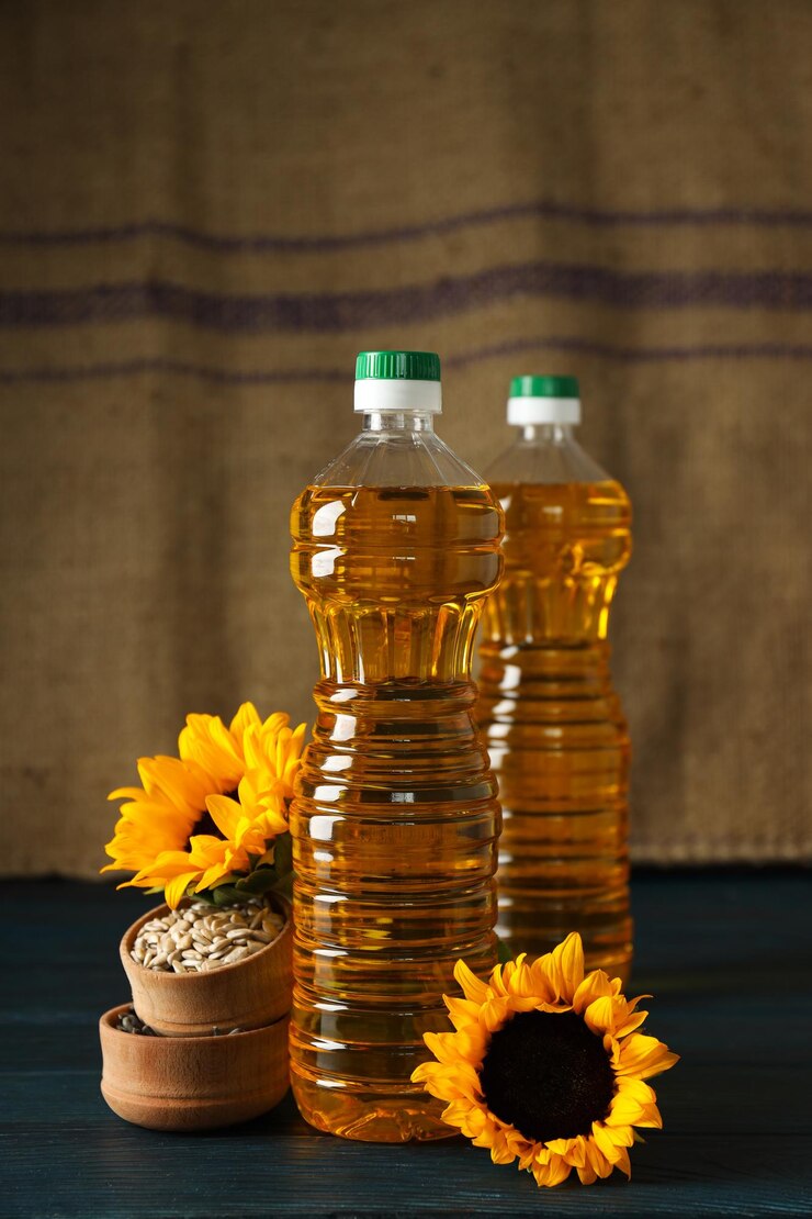 Foto konzept der zutaten zum kochen von sonnenblumenöl