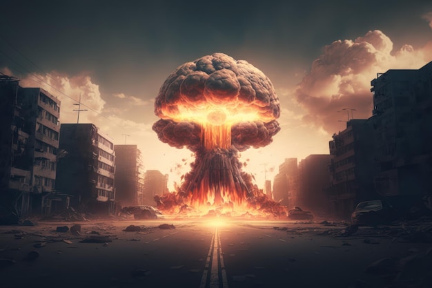 Konzept des Dritten Weltkriegs mit nuklearen Riesenbomben und chemischen Waffen, die Länder Kontinente und Erde zerstören