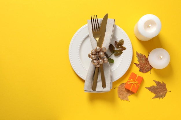 Konzept des Erntedankfestes Herbstgedeck Platz für Text