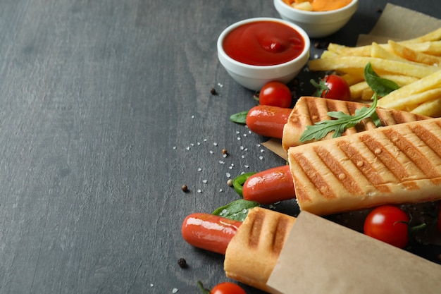 Konzept des leckeren Essens mit französischem Hot Dog