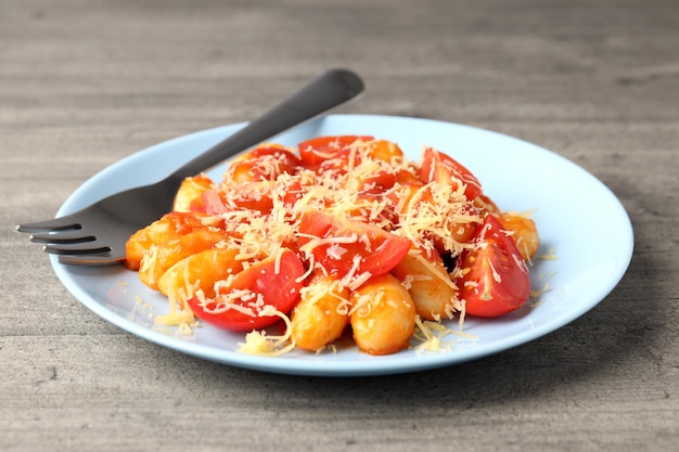 Konzept des leckeren Essens mit Gnocchi aus nächster Nähe