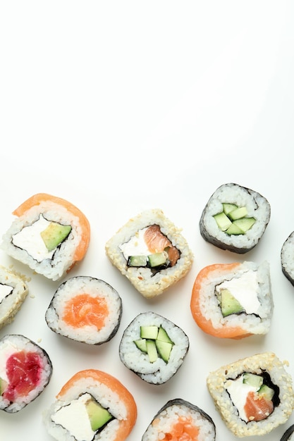 Konzept des leckeren Essens mit Sushi-Platz für Text