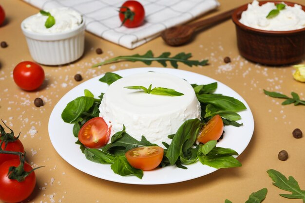 Konzept des leckeren Milchproduktes Ricotta-Käse