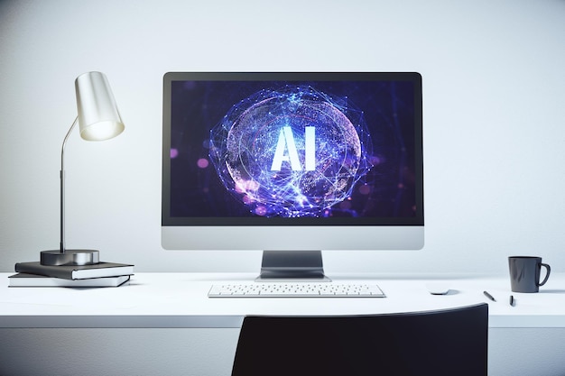 Konzept des Symbols der künstlichen Intelligenz auf einem modernen Computermonitor 3D-Rendering