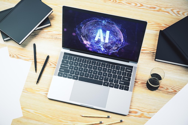 Konzept des Symbols der künstlichen Intelligenz auf einem modernen Computermonitor 3D-Rendering