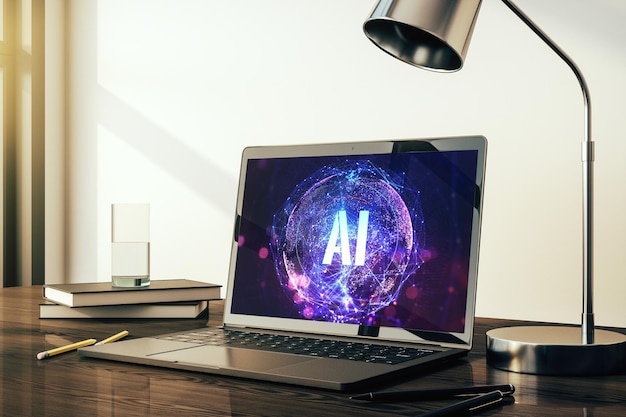 Konzept des Symbols der künstlichen Intelligenz auf einem modernen Computermonitor 3D-Rendering