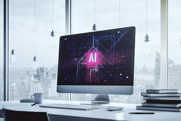 Konzept des Symbols der künstlichen Intelligenz auf einem modernen Computermonitor 3D-Rendering