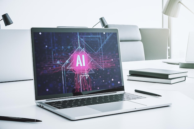 Konzept des Symbols der künstlichen Intelligenz auf einem modernen Computermonitor 3D-Rendering