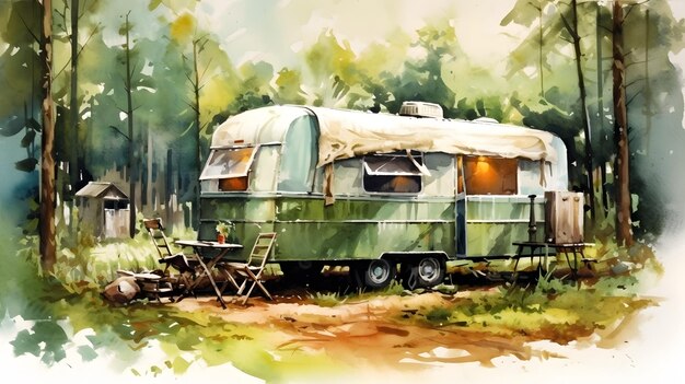Konzept des Wohnmobil- und Campinglebens Generative KI